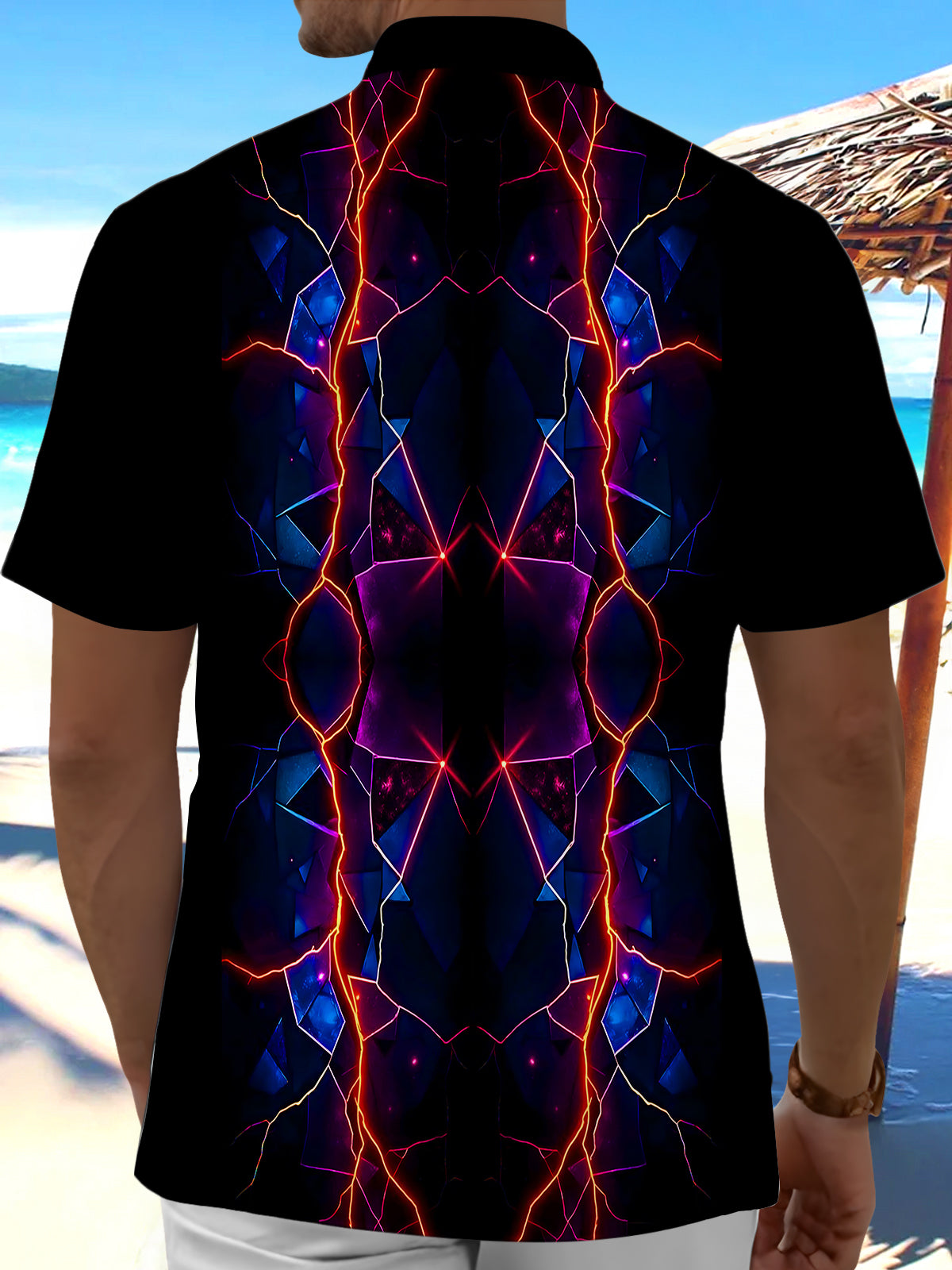 Psychedelic Lightning Geometry Men's Pocket Short Sleeve Shirts