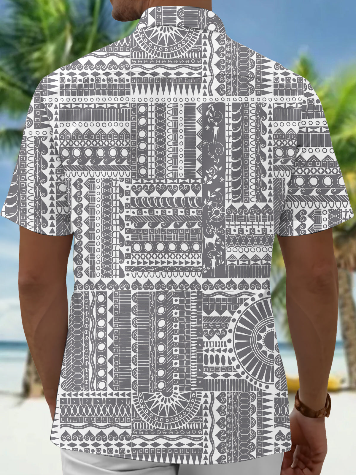 Retro Geometric Art Print Men's Pocket Short Sleeve Shirts