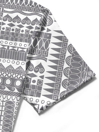 men's geometric print shirt close-up short sleeve