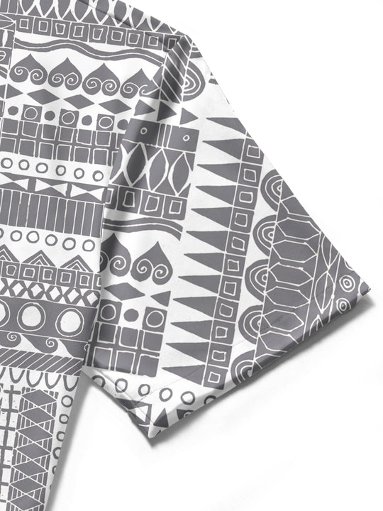 men's geometric print shirt close-up short sleeve