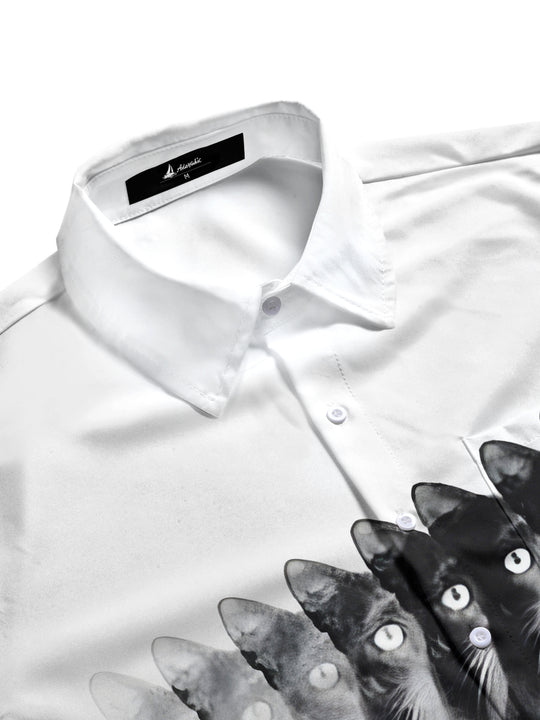 men's cat print short sleeve flat lay shirt