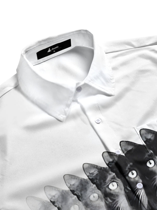 men's cat print short sleeve flat lay shirt