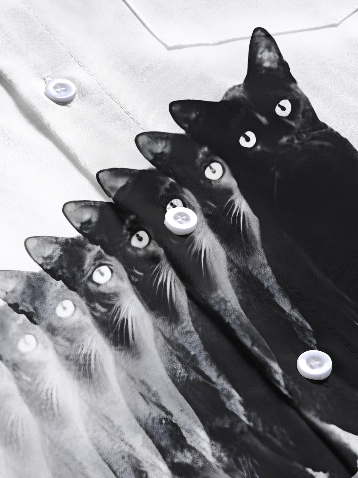 Gradient Cat Print Men's Pocket Short Sleeve Shirts