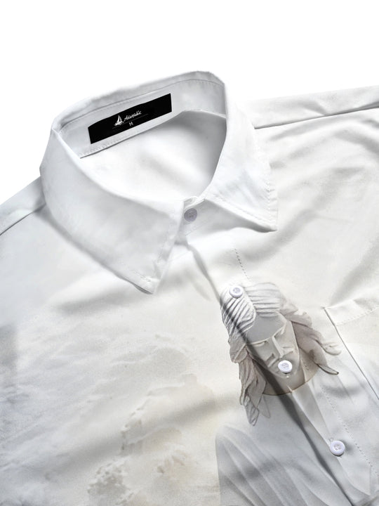 men's graphic art shirt side view