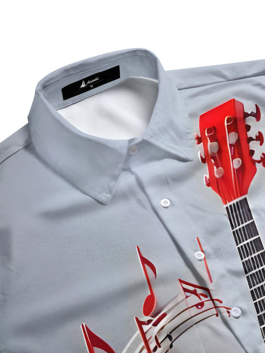 men's guitar print short sleeve flat lay shirt