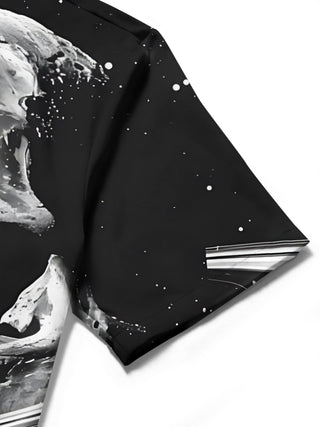 men's skull print shirt close-up short sleeve