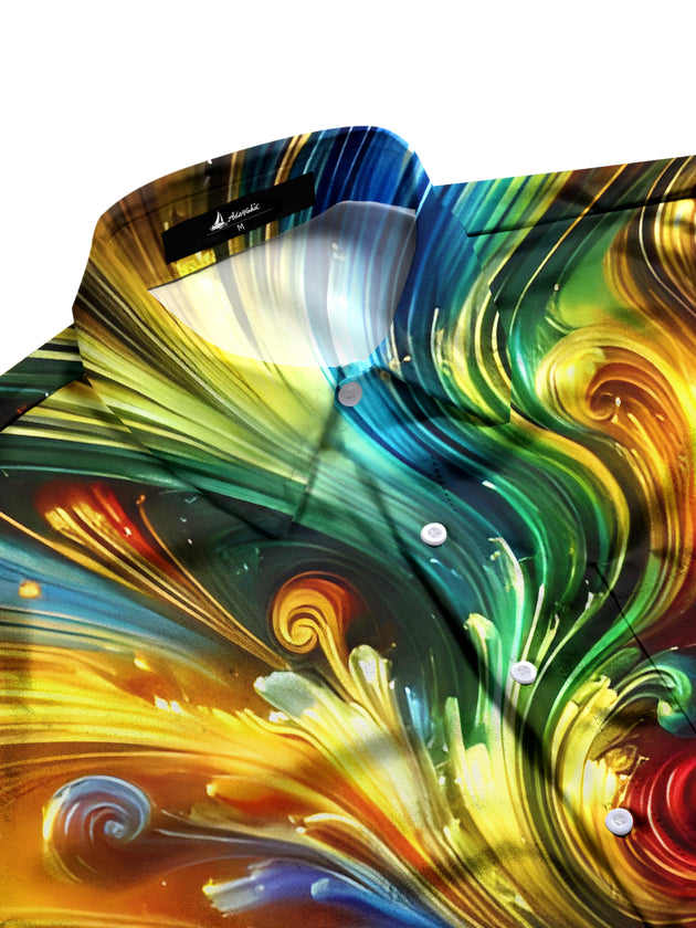 Men tie dye abstract short sleeve shirt flat lay