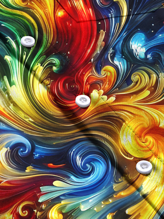 Men's tie dye abstract print pocket short sleeve shirt close-up detail