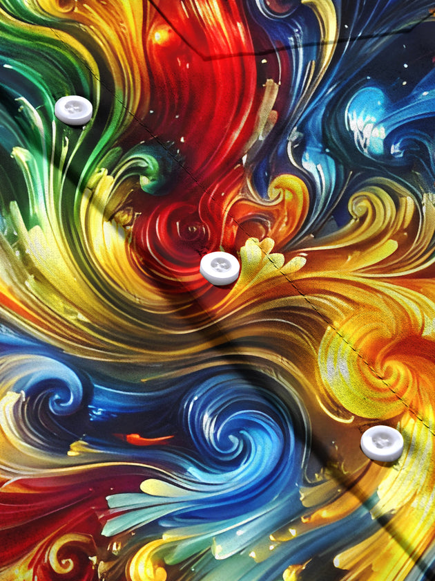 Men's tie dye abstract print pocket short sleeve shirt close-up detail