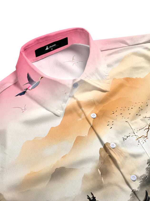 men's pink bird pattern shirt side view