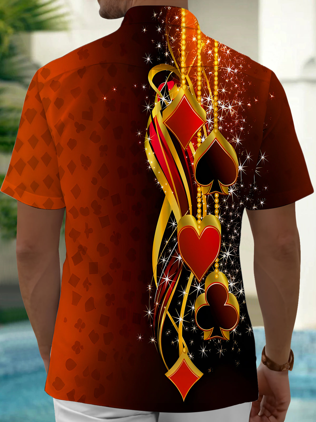 Poker Pattern Men's Pocket Short Sleeve Shirts