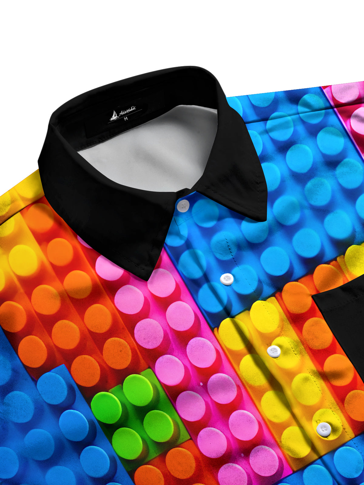 Rainbow Geometric Color Blocks Men's Pocket Short Sleeve Shirts