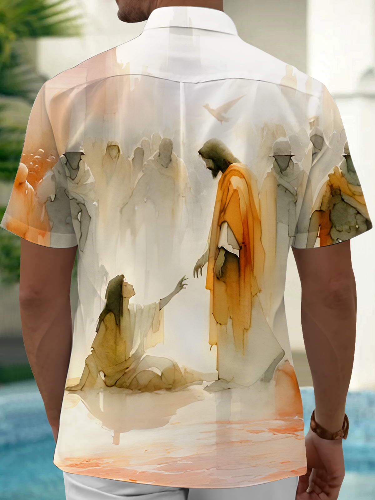Jesus Religious Art Painting Men's Pocket Short Sleeve Shirts