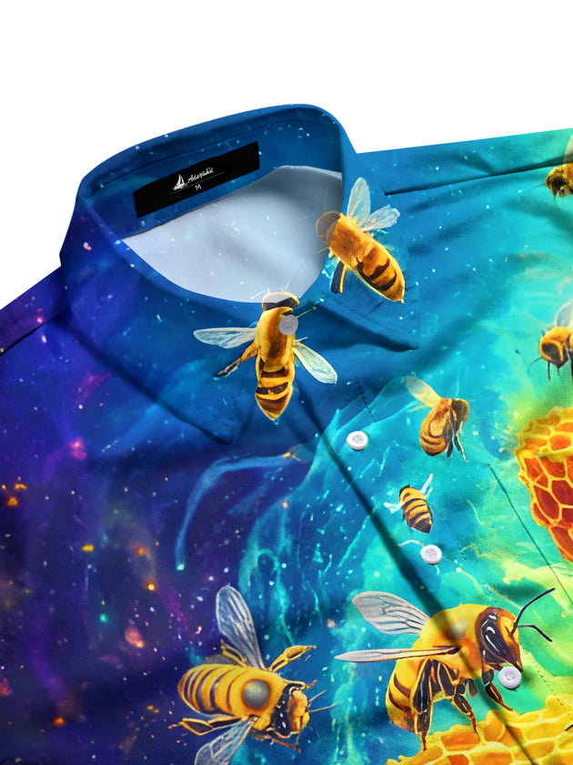 men's retro 70s print shirt side view