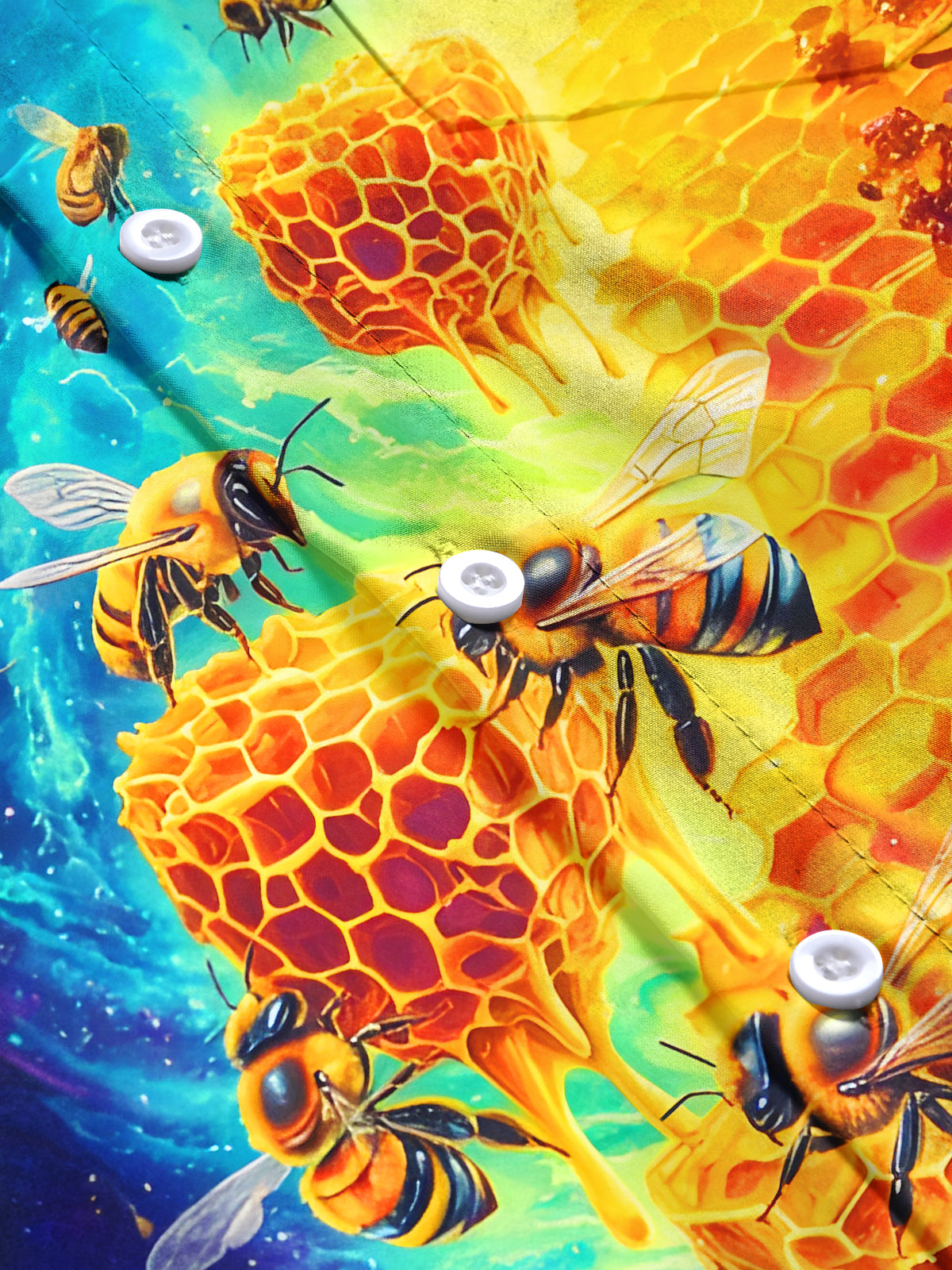 Psychedelic Colorful Bee Men's Pocket Short Sleeve Shirts