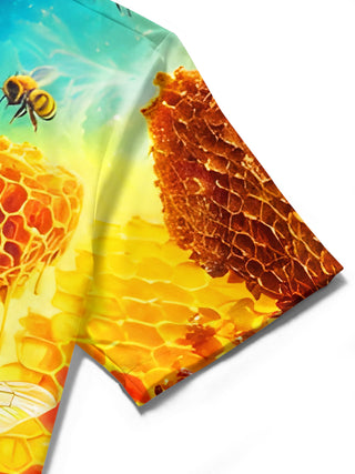 men's colorful psychedelic print shirt close-up short sleeve