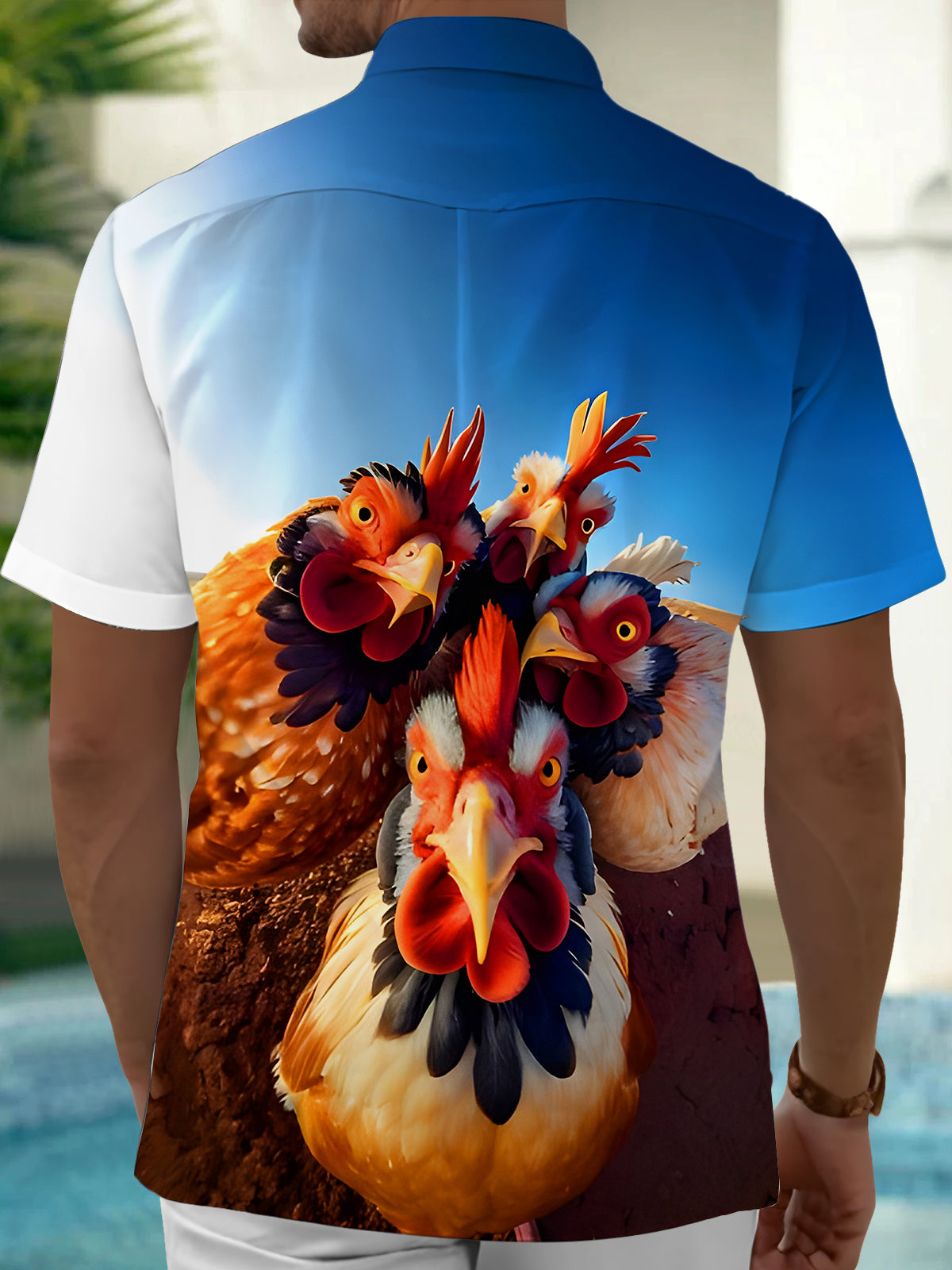 Funny Rooster Men's Pocket Short Sleeve Shirts