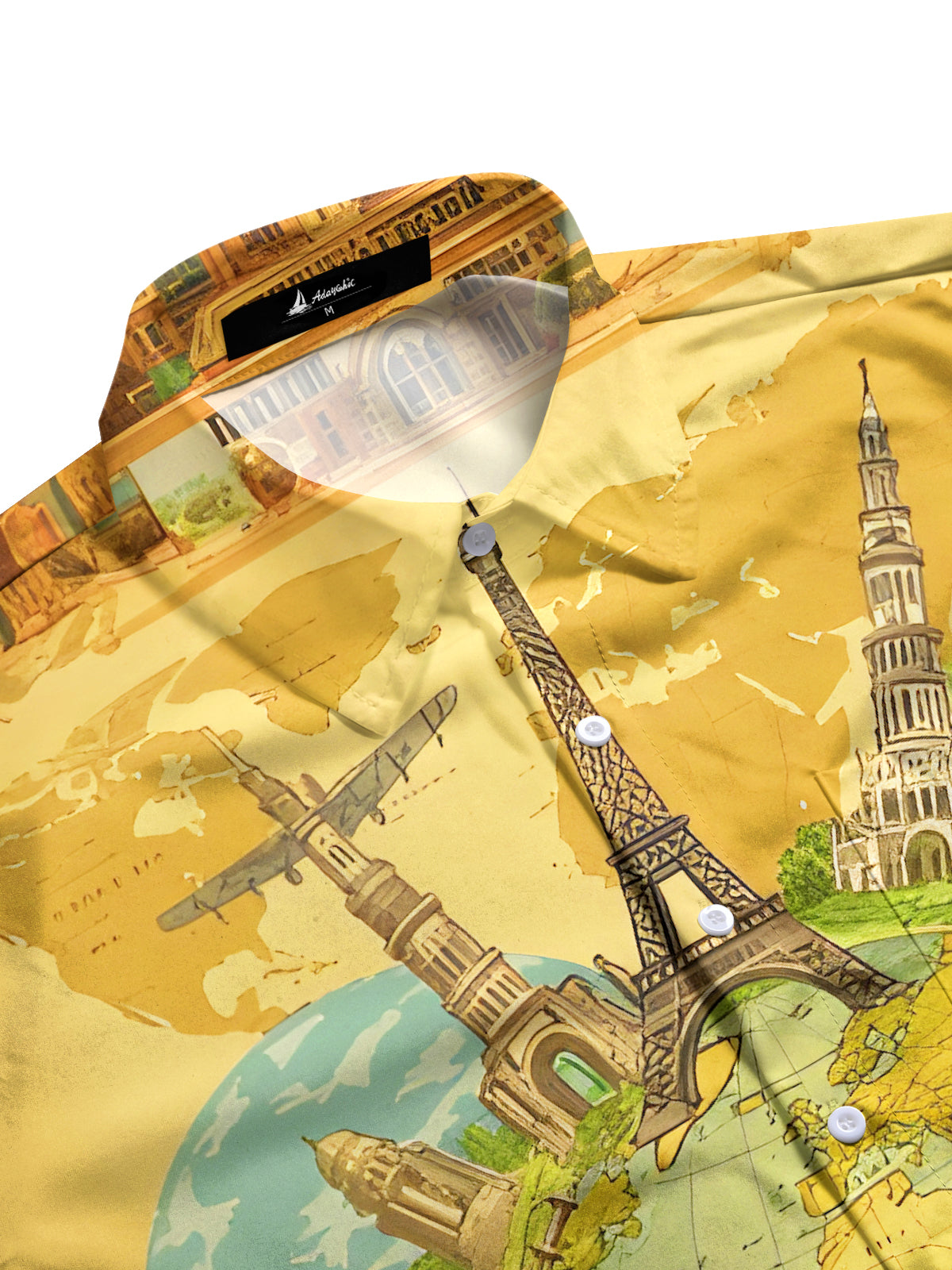Retro Travel World Map Men's Pocket Short Sleeve Shirts