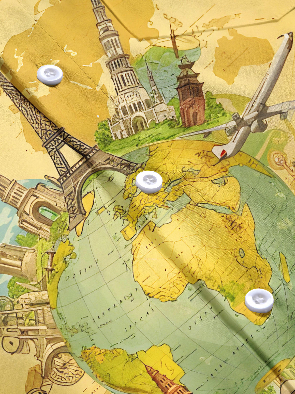 Retro Travel World Map Men's Pocket Short Sleeve Shirts