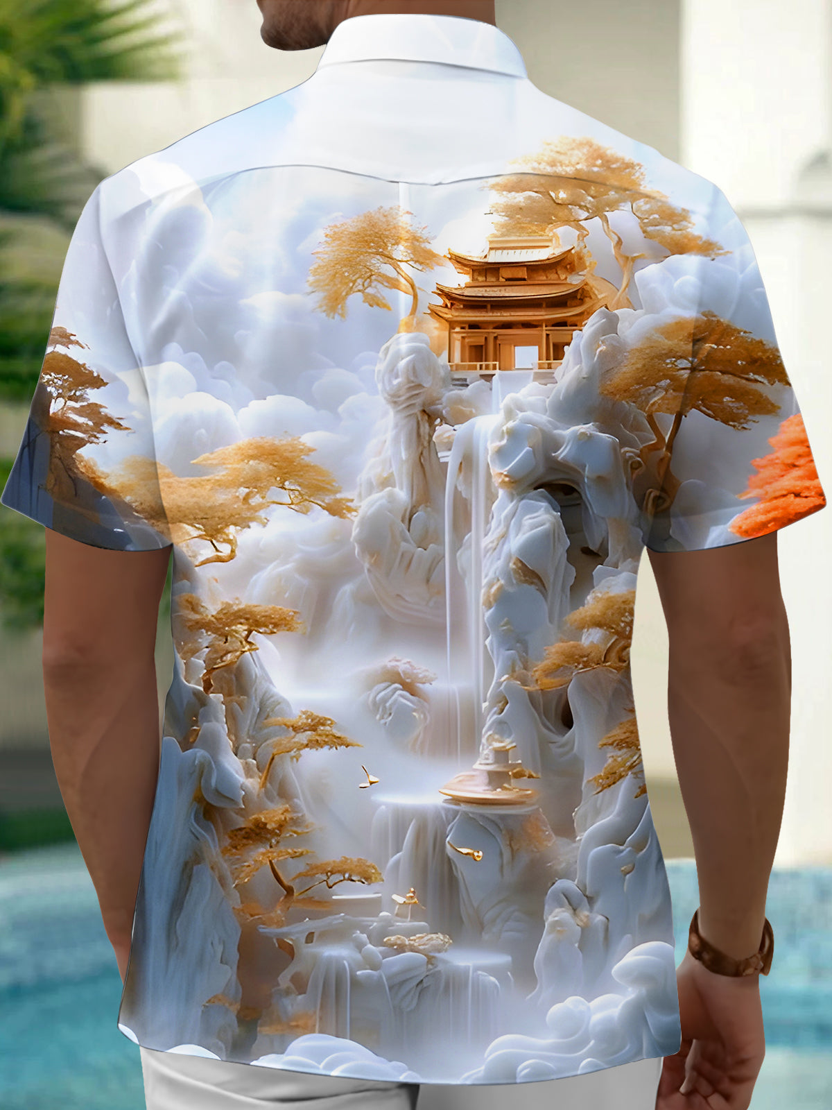 Layers Landscape Trees Courtyard Men's Pocket Short Sleeve Shirts