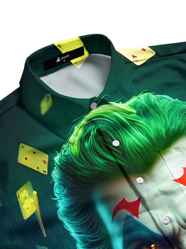 Men's funny joker poker short sleeve pocket shirt side view