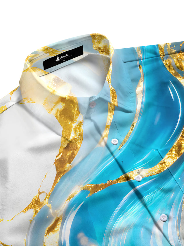 Men's geometric print short sleeve shirt side view