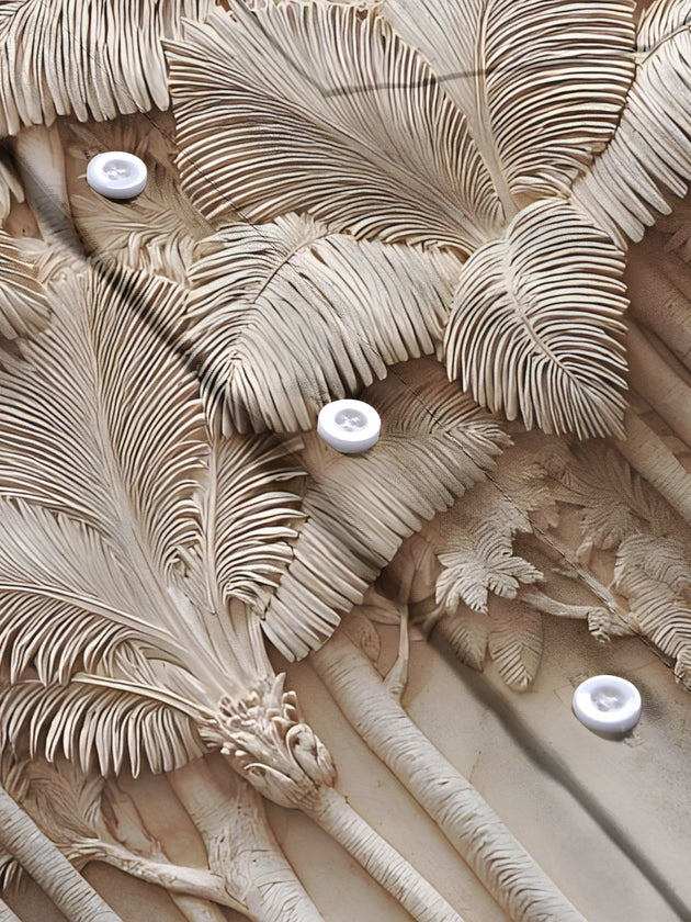 Men's art print short sleeve shirt close-up detail view