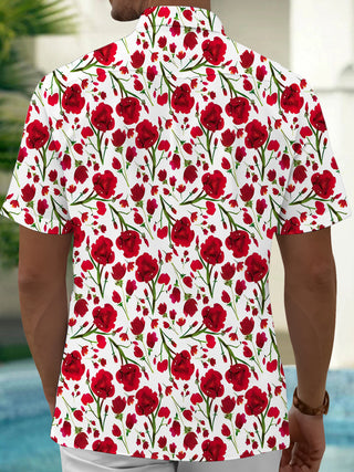 Men's floral short sleeve pocket shirt back view