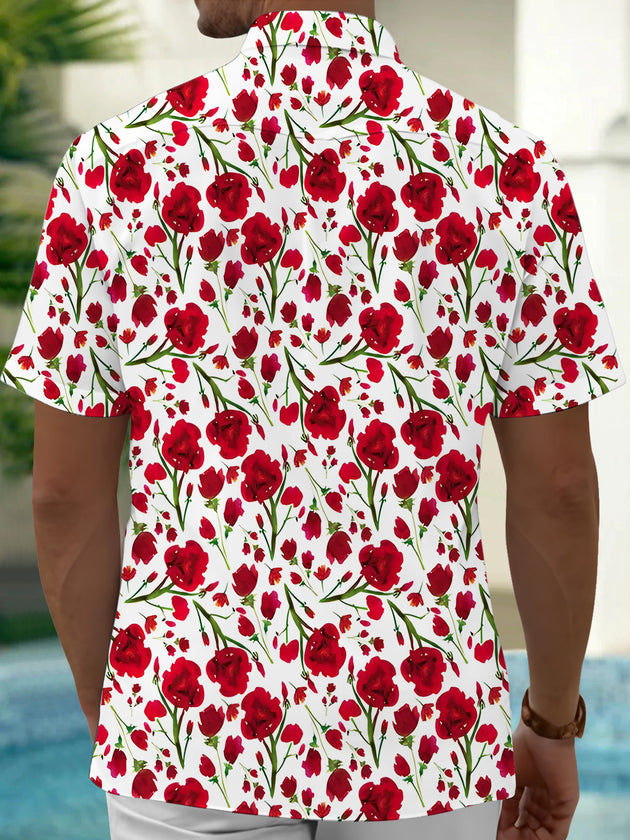 Men's floral short sleeve pocket shirt back view