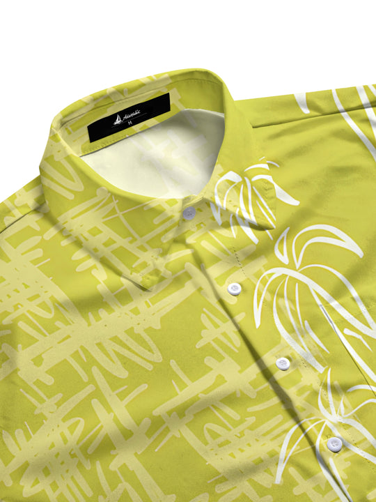 Men's bamboo leaf print short sleeve shirt side view