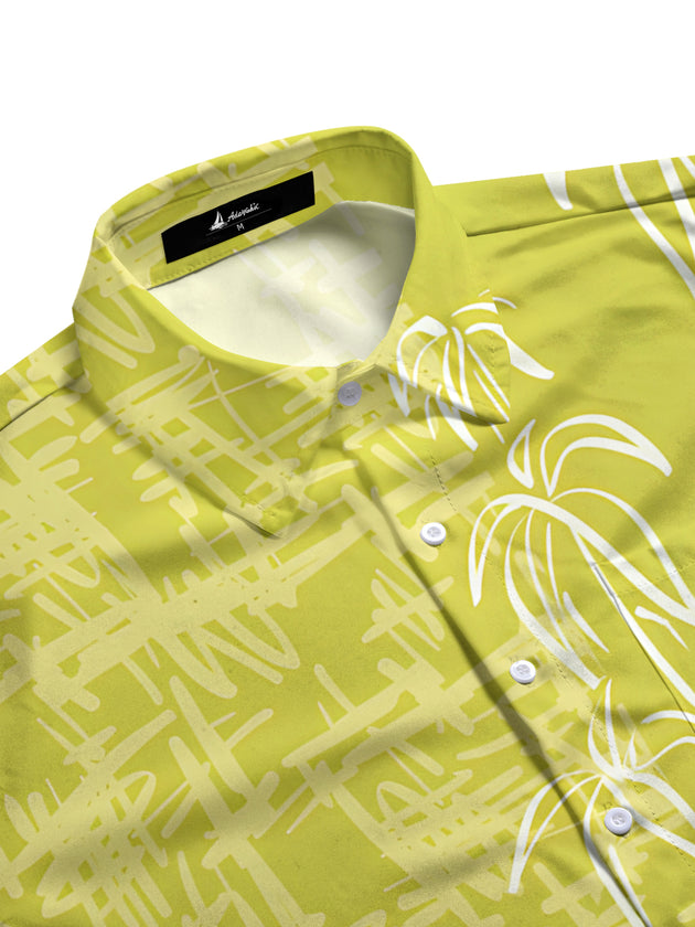 Men's bamboo leaf print short sleeve shirt side view