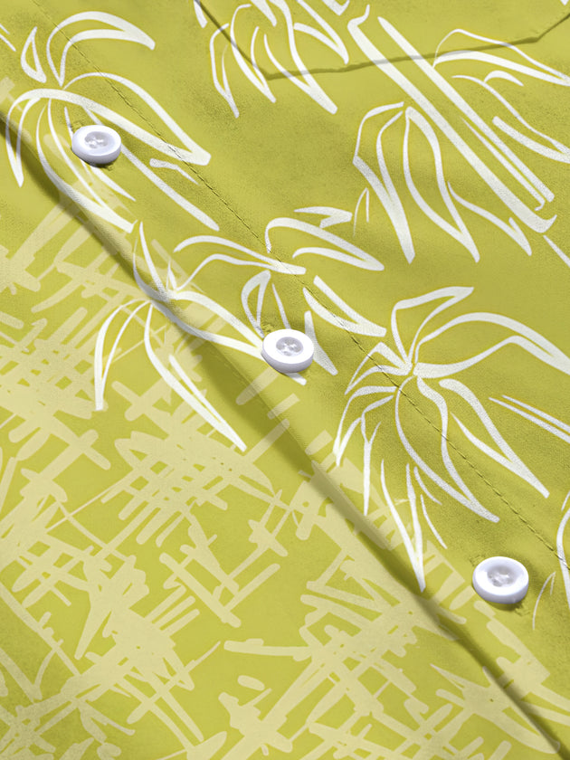 Men's bamboo leaf pattern short sleeve shirt flat lay