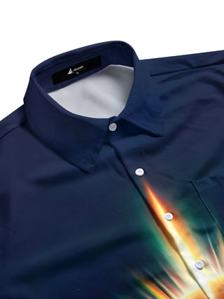 men's guitar print shirt side view
