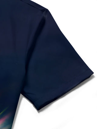 men's music print shirt close-up short sleeve