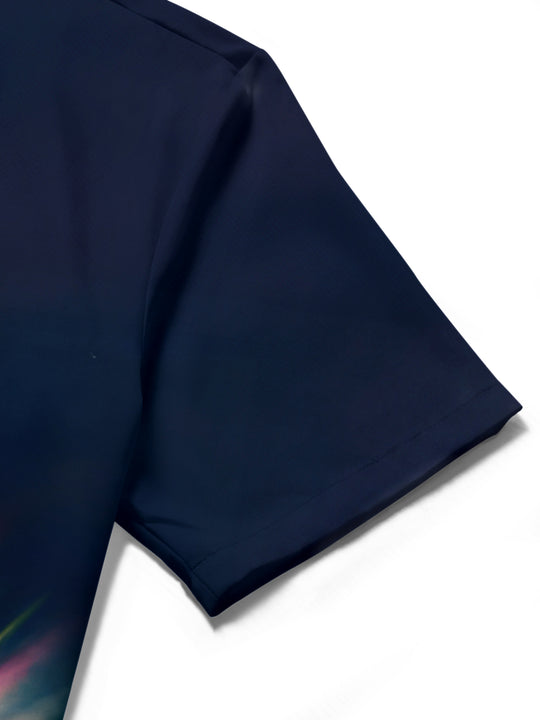 men's music print shirt close-up short sleeve