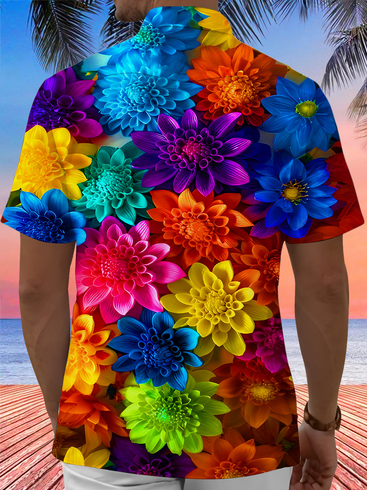 Hawaiian Colorful Floral Men's Pocket Short Sleeve Shirts