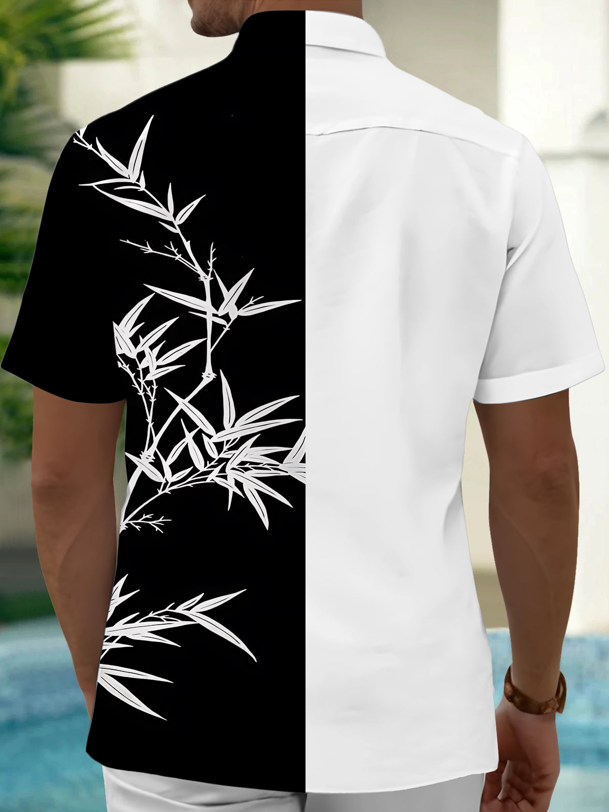Bamboo Print Men's Pocket Short Sleeve Shirts