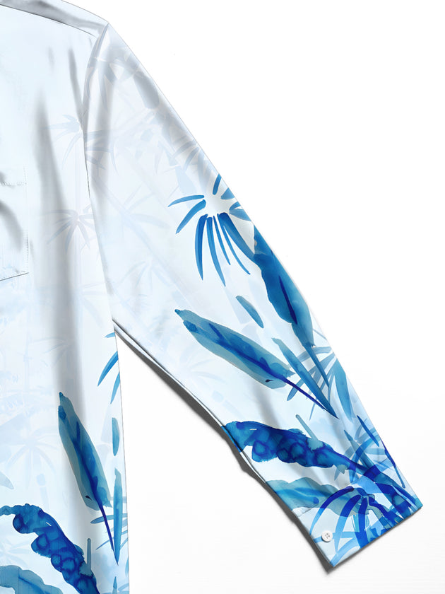 Men's bamboo leaf long sleeve shirt fabric detail close-up