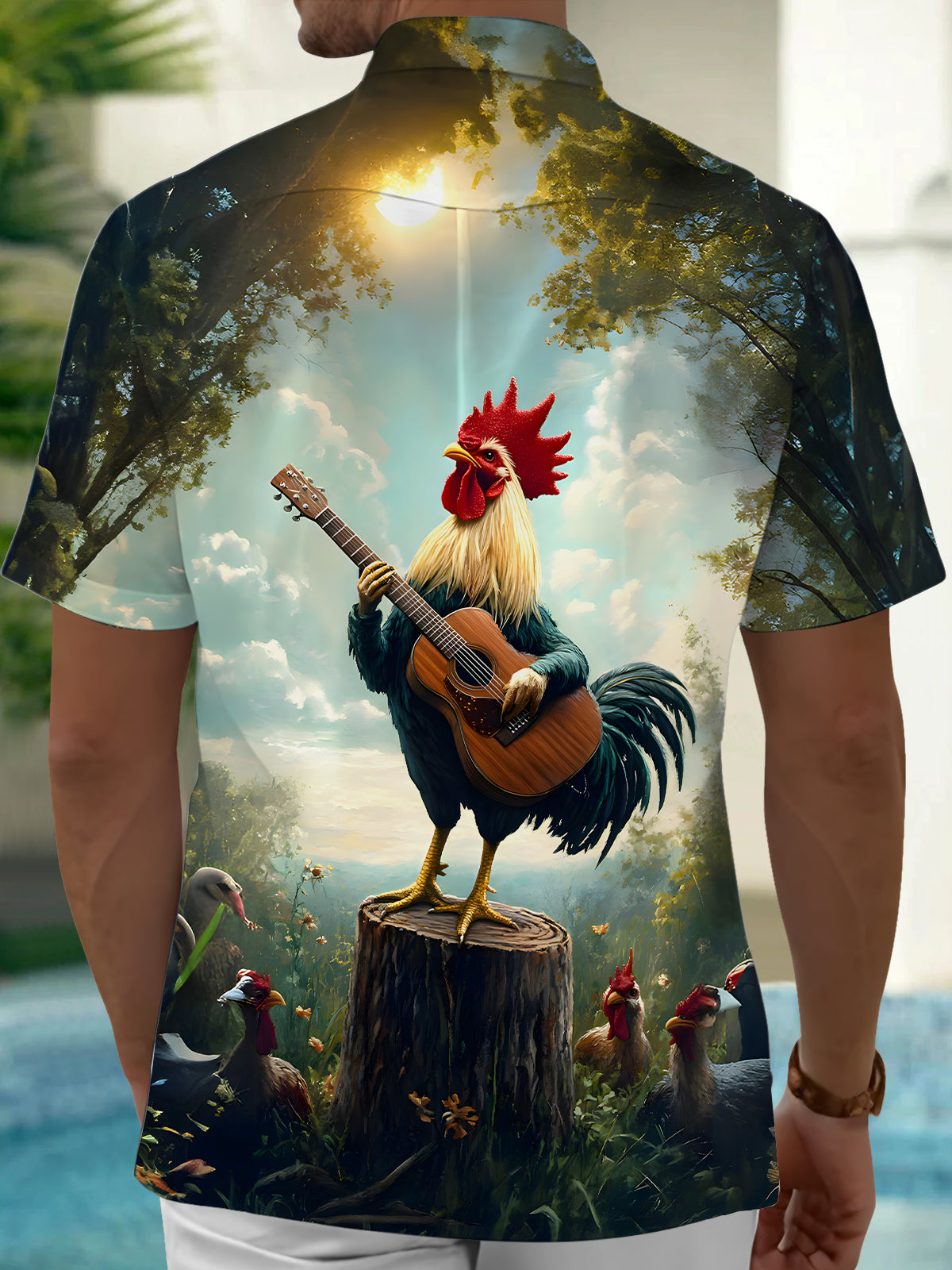 Rooster Guitar Men's Pocket Short Sleeve Shirts