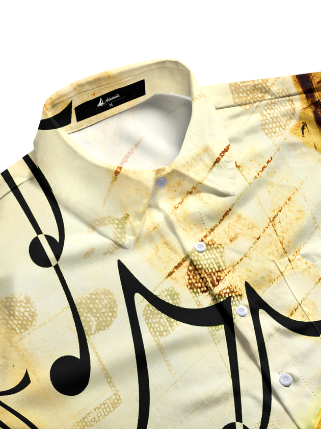 men's guitar print shirt side view