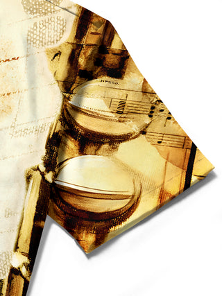 men's music print shirt close-up short sleeve