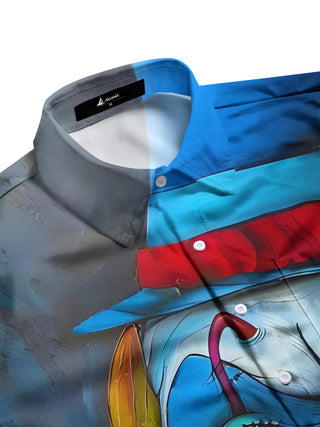 Men joker pattern short sleeve shirt flat lay detail