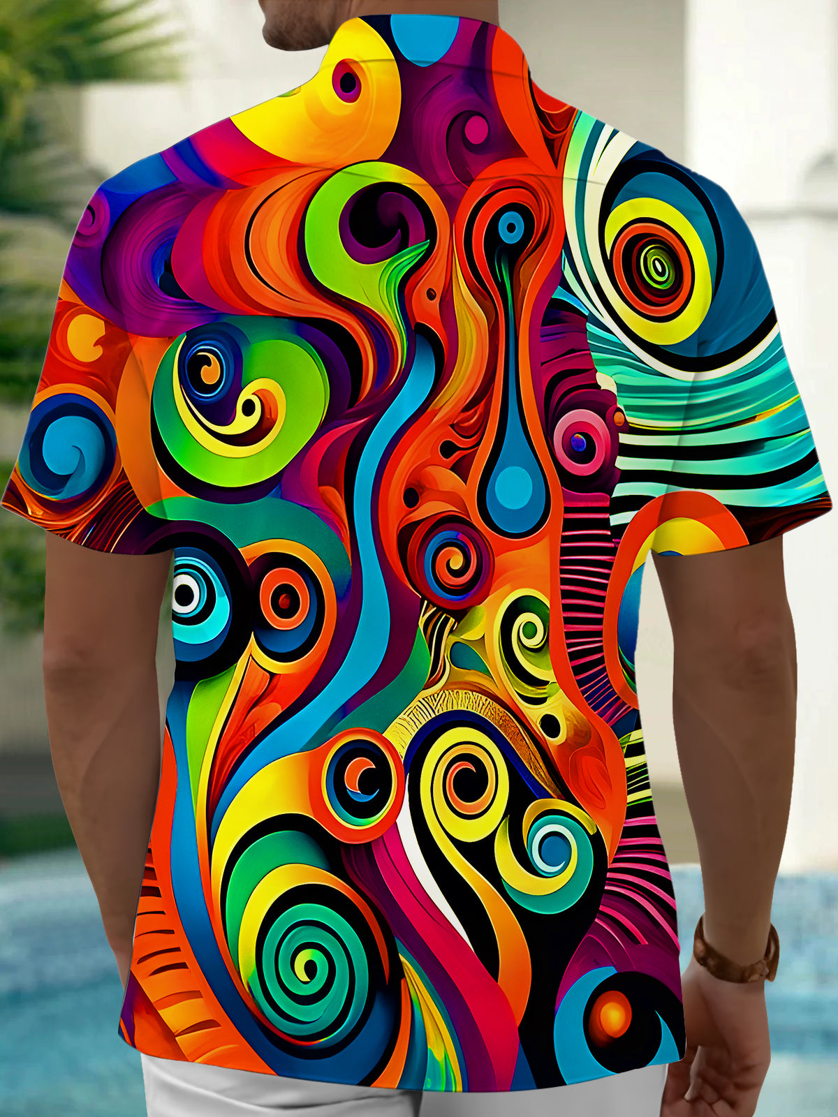 Colorful Swirl Abstract Geometry Men's Pocket Short Sleeve Shirts
