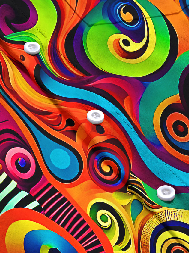 men's colorful abstract print shirt close-up short sleeve