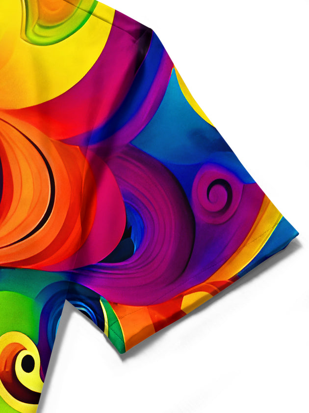 Men colorful swirl abstract geometry pocket short sleeve shirt lifestyle