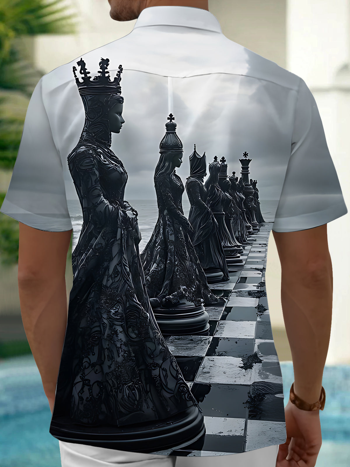 Chess Board Art Print Men's Pocket Short Sleeve Shirts