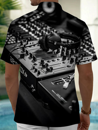 men's DJ mixer print short sleeve shirt back view