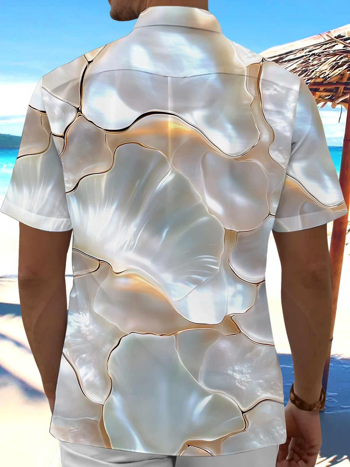 Shell Print Men's Pocket Short Sleeve Shirts
