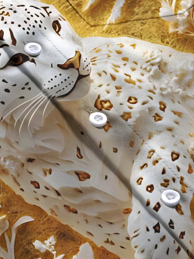 men's leopard print shirt close-up short sleeve