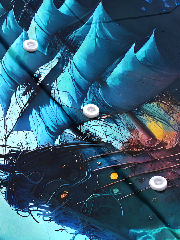 Men's tropical print short sleeve shirt flat lay pattern detail